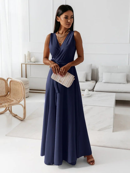 Annabelle | Robe longue unie pour femme avec col en V