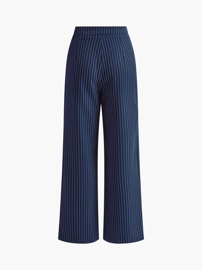 Eiza | Pantalon à Rayures à Jambes Larges Bleu Marine pour Femme