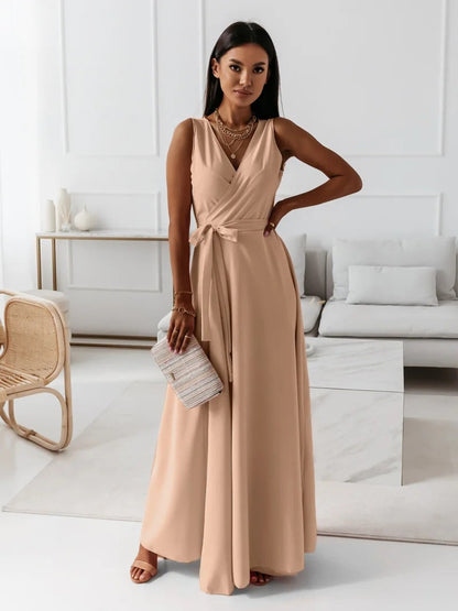 Annabelle | Robe longue unie pour femme avec col en V