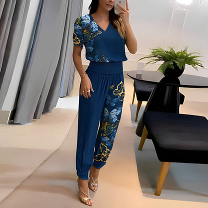 Heidi | Ensemble Deux Pièces avec Haut à Col en V & Pantalon à Taille Large pour Femme