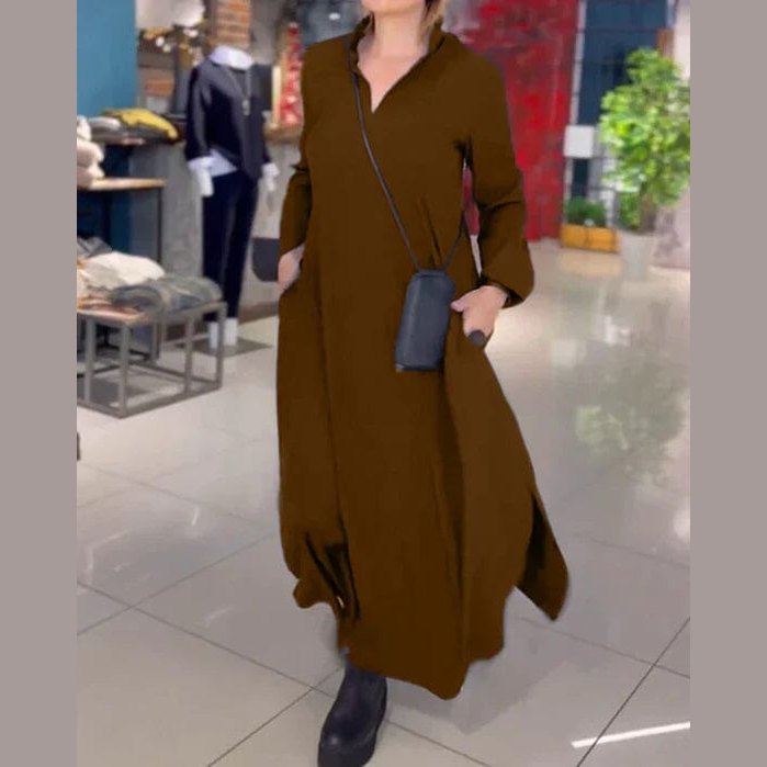 Amélie - Robe Longue en Coton Premium Essentielle Marron S 