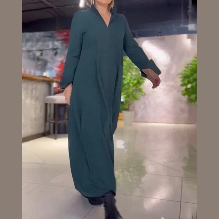 Amélie - Robe Longue en Coton Premium Essentielle Vert S 