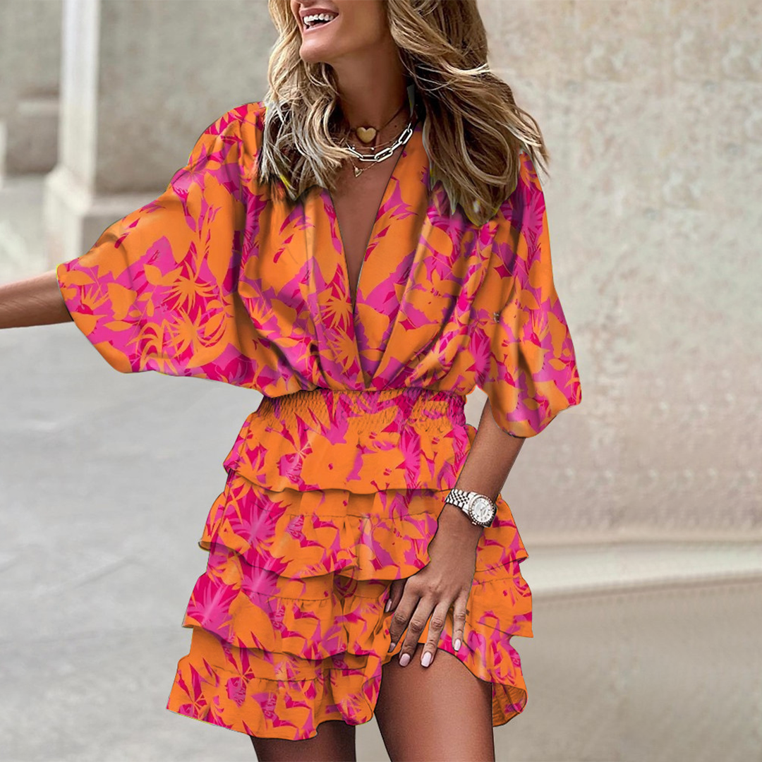 Kimber | Robe portefeuille tropicale mini pour femme