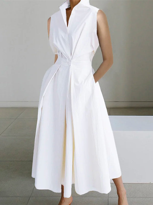 Eleanor | Robe blanche à col chemise en coton urbain