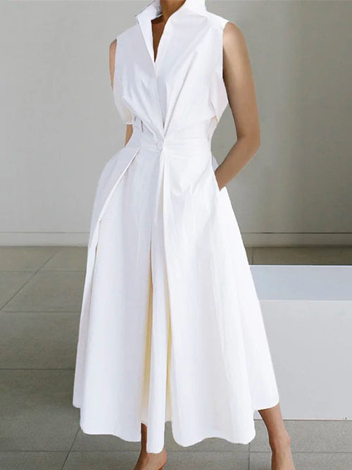 Eleanor | Robe blanche à col chemise en coton urbain