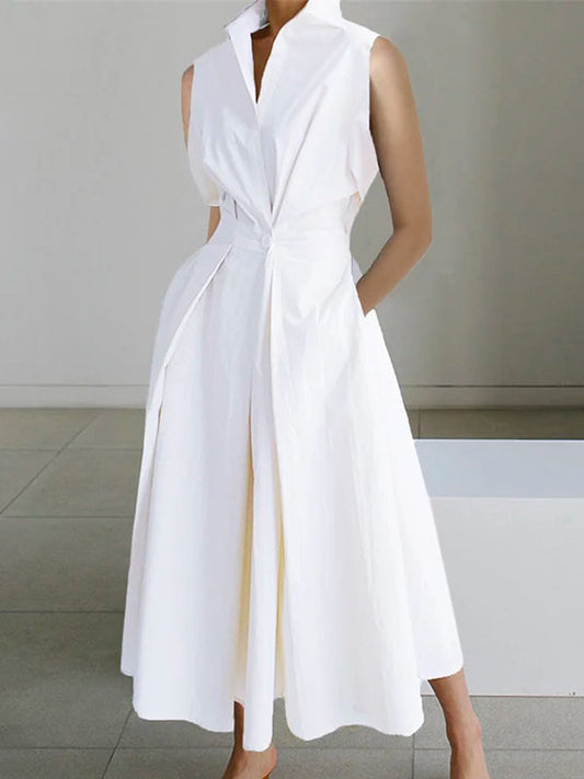 Eleanor | Robe blanche à col chemise en coton urbain