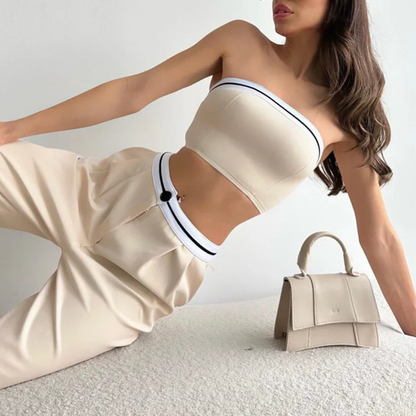 Ensemble Deux Pièces Sport-Chic avec Haut Bandeau pour Femme