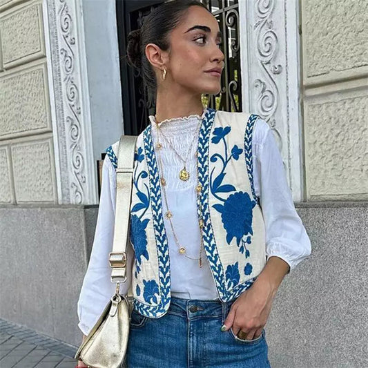 Quennie | Gilet brodé à fleurs pour femmes