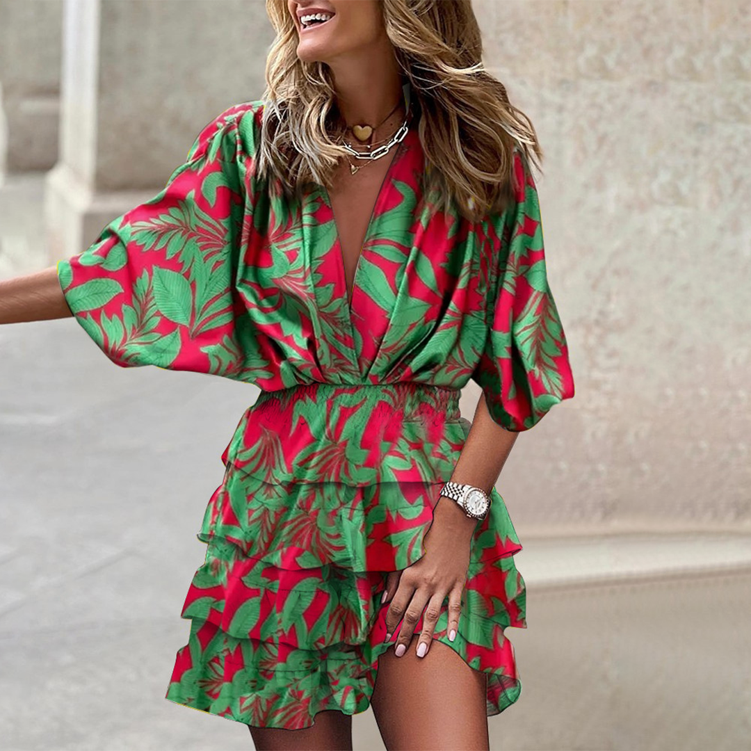 Kimber | Robe portefeuille tropicale mini pour femme