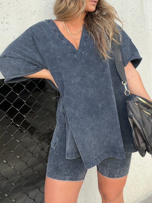 Kensley | Ensemble T-shirt Oversize Délavé à l’Acide et Short de Cycliste pour Femme