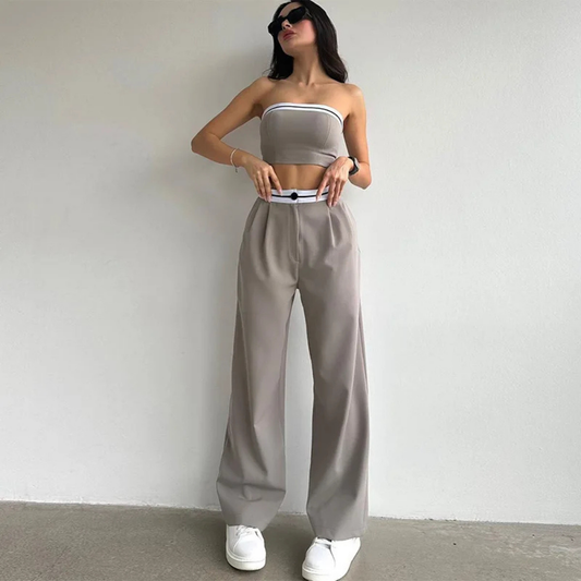 Ensemble Deux Pièces Sport-Chic avec Haut Bandeau pour Femme