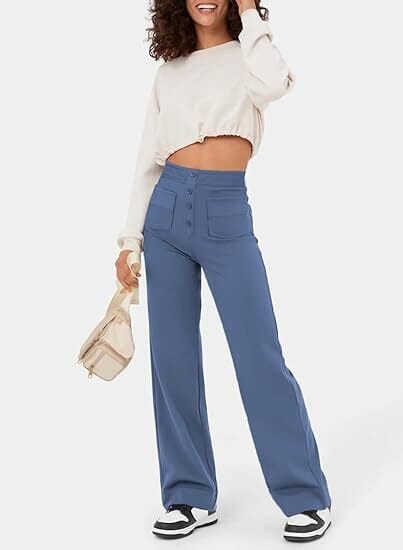 Pantalon décontracté élastique à taille haute Miss Essentielle Bleu clair XS (34) 