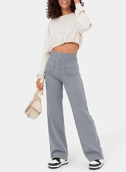 Pantalon décontracté élastique à taille haute Miss Essentielle Gris XS (34) 
