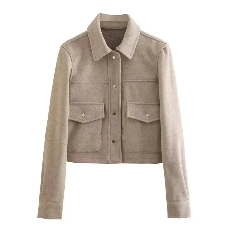 THE KONF™ | Manteau court en laine avec boutons FEMININO Essentielle S Biege 