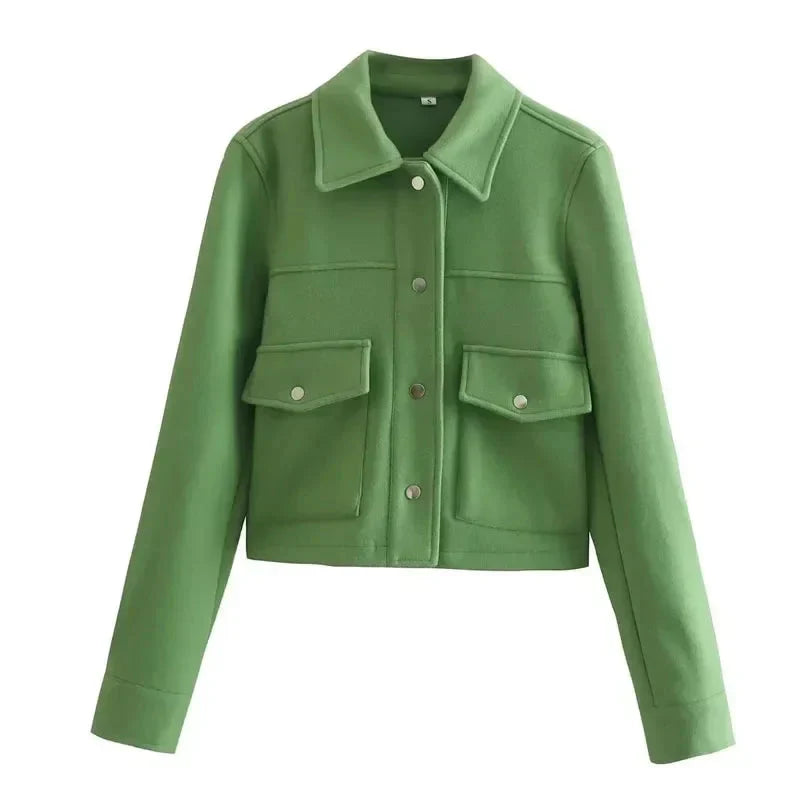 THE KONF™ | Manteau court en laine avec boutons FEMININO Essentielle S Vert 