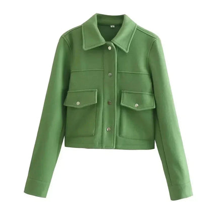 THE KONF™ | Manteau court en laine avec boutons FEMININO Essentielle S Vert 