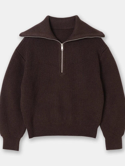 THE KONF™ | Pull tricoté féminin avec fermeture éclair FEMININO Essentielle S Brun 