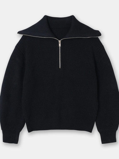 THE KONF™ | Pull tricoté féminin avec fermeture éclair FEMININO Essentielle S Noir 