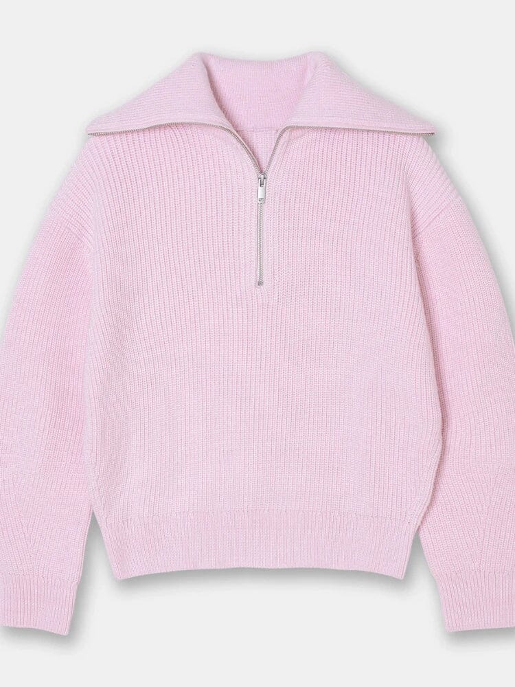 THE KONF™ | Pull tricoté féminin avec fermeture éclair FEMININO Essentielle S Rose 
