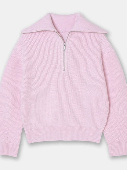 THE KONF™ | Pull tricoté féminin avec fermeture éclair FEMININO Essentielle S Rose 